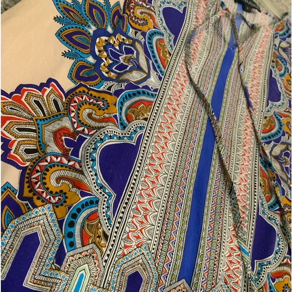 CYNTHIA ROWLEY-Size L-Pale Pink Bohemian Style Print Tank Blouse w/ Tie Front - Picture 3 of 6